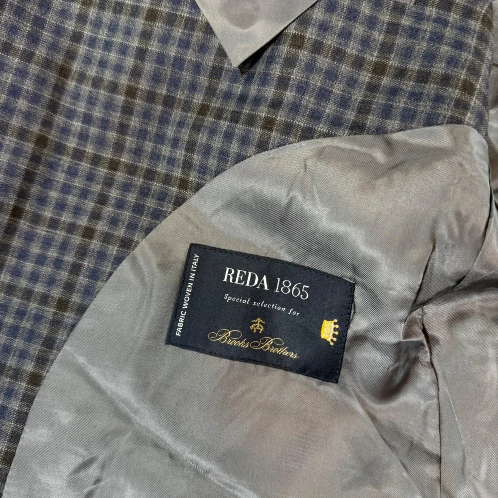 Brooks Brothers Blazer Mens 46R Blue Check Reda Italian Wool Slim Unstructered